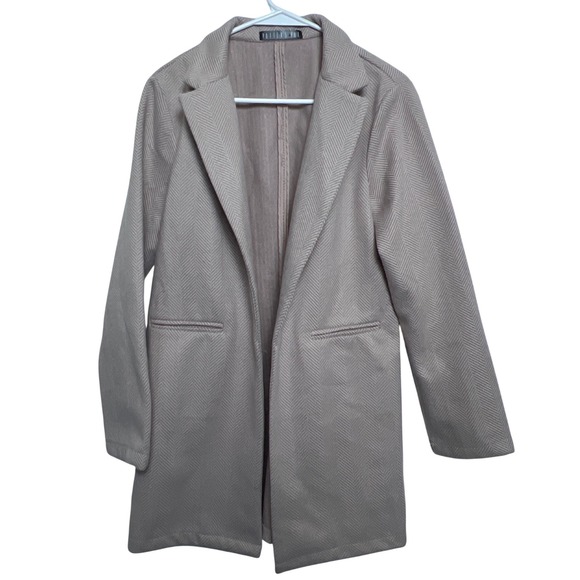 Potter's Pot Jackets & Blazers - Potters Pot Womens Pink Herringbone Open Front Blazer Coat M Officecore Tailored